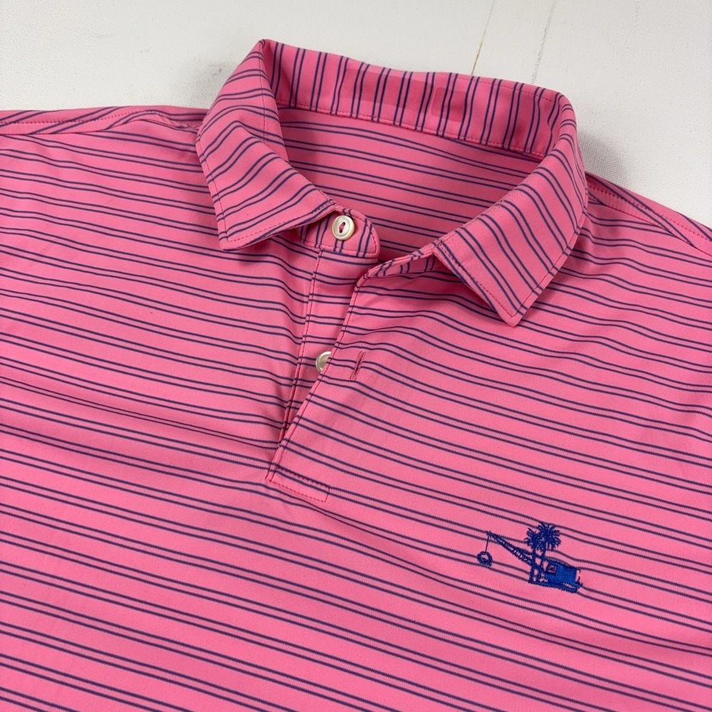 Peter Millar Featherweight Polo Mens L Pink Stripe Golf Performance Short Sleeve